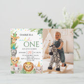 Safari Wild One First Birthday Invitation Kaart (Staand voorkant)