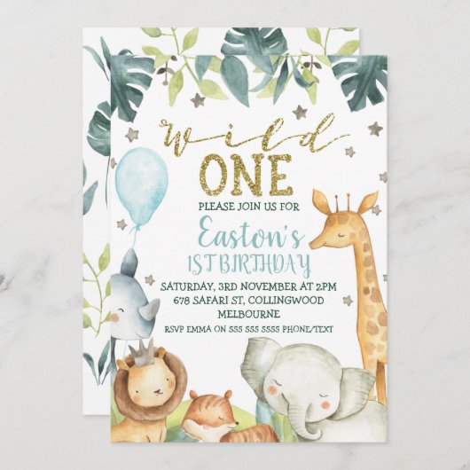 Safari Wild One First Birthday Kaart (Voorkant / Achterkant)