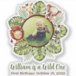 Safari Wild One Foto Cute Dieren Groene Bladeren Sticker
