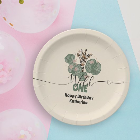 Safari Wild One Giraffe Animal Birthday Papieren Bordje