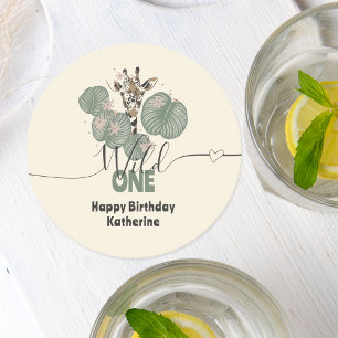 Safari Wild One Giraffe Animal Birthday Ronde Kartonnen Onderzetter