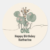 Safari Wild One Giraffe Animal Birthday Ronde Sticker (Voorkant)