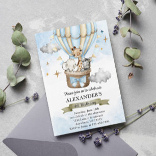 Safari Wild One Hot Air Balloon Birthday Party Kaart