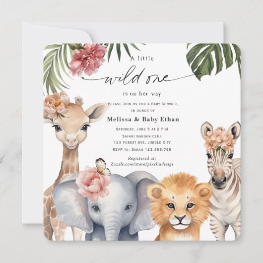 Safari Wild One is op haar weg Baby meisje douche Kaart (Voorkant)