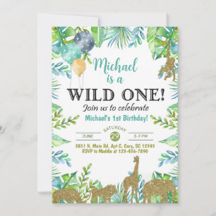 Safari Wild One jongen 1e verjaardag uitnodiging. Kaart