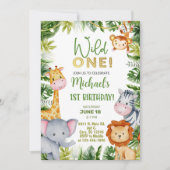 Safari Wild One jongen 1e verjaardag uitnodiging. Kaart (Voorkant)