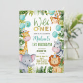 Safari Wild One jongen 1e verjaardag uitnodiging. Kaart (Staand voorkant)