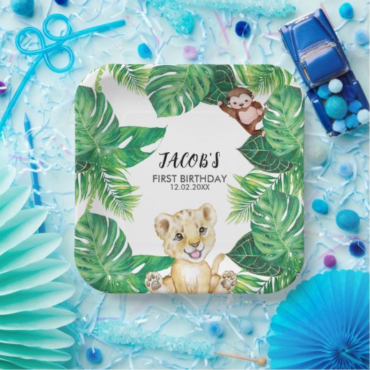 Safari Wild One Jungle Animal 1st Birthday Papieren Bordje (Feest)