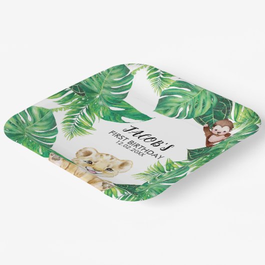 Safari Wild One Jungle Animal 1st Birthday Papieren Bordje (Gebogen)
