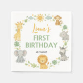Safari Wild One Jungle Animals Birthday Napkin Servet (Voorkant)