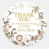 Safari Wild One Jungle Animals Birthday Party Ronde Sticker (Voorkant)