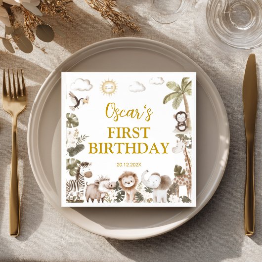 Safari Wild One Jungle Animals Birthday Party Servet