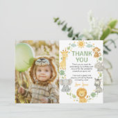 Safari Wild One Jungle Animals Birthday Photo Bedankkaart (Staand voorkant)