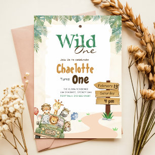 Safari Wild One   Jungle Dieren Baby 1e Verjaardag Kaart
