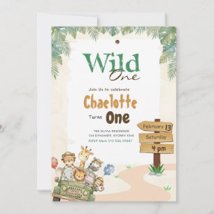 Safari Wild One   Jungle Dieren Baby 1e Verjaardag Kaart