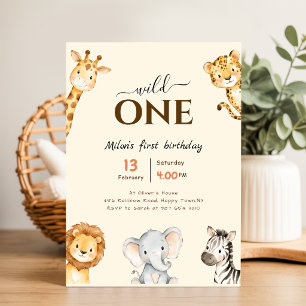 Safari Wild One Jungle Dieren Jongen 1e Verjaard Kaart