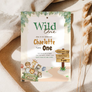 Safari Wild One Jungle Dieren Kids 1e Verjaardag Kaart