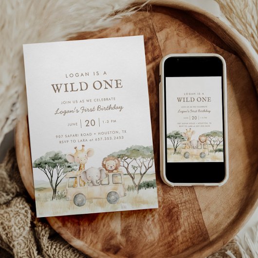 Safari Wild One Oerwoud Animal Birthday Kaart