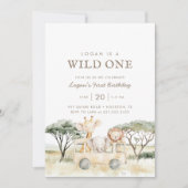 Safari Wild One Oerwoud Animal Birthday Kaart (Voorkant)