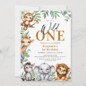 Safari Wild One | Oerwoud Dieren 1e Verjaardag Kaart (Voorkant)