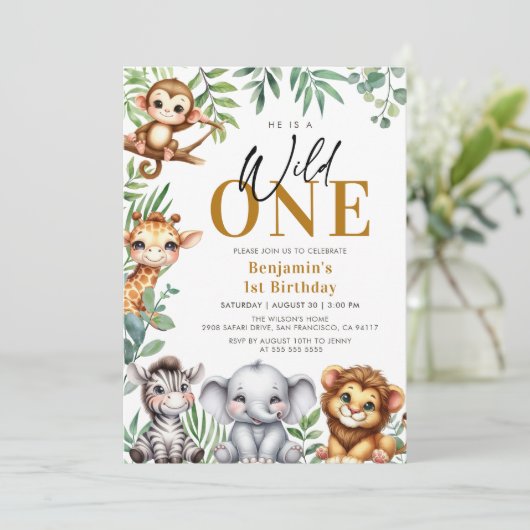 Safari Wild One | Oerwoud Dieren 1e Verjaardag Kaart (Staand voorkant)