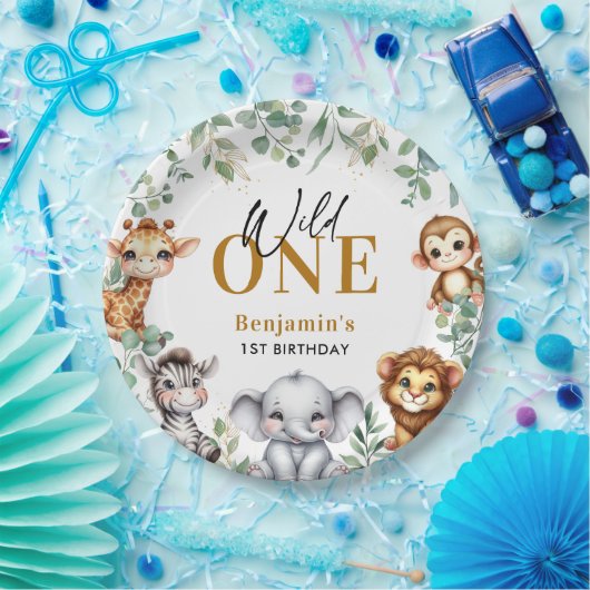 Safari Wild One | Oerwoud Dieren 1e Verjaardag Papieren Bordje (Feest)