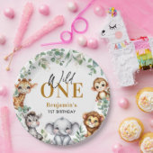 Safari Wild One | Oerwoud Dieren 1e Verjaardag Papieren Bordje (Feest)