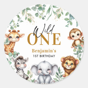 Safari Wild One   Oerwoud Dieren 1e Verjaardag Ronde Sticker