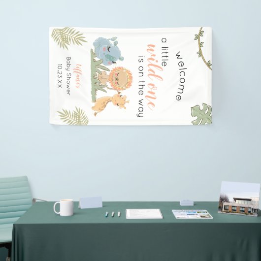 Safari Wild One op weg naar een babymeisje Spandoek (Beurs)