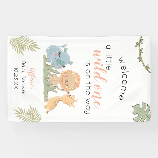 Safari Wild One op weg naar een babymeisje Spandoek (Horizontaal)