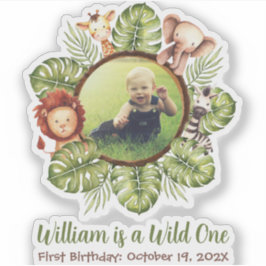 Safari Wild One Photo Cute Animals Green Leaves Sticker