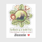 Safari Wild One Photo Cute Animals Green Leaves Sticker (Vel)