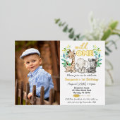 Safari Wild One Photo Real Gold Folie Uitnodiging (Staand Voorkant)