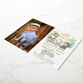 Safari Wild One Photo Real Gold Folie Uitnodiging (Gedraaid)