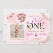 Safari Wild ONE Roze Bloemen Voor Meisje Verjaarda Kaart (Voorkant)