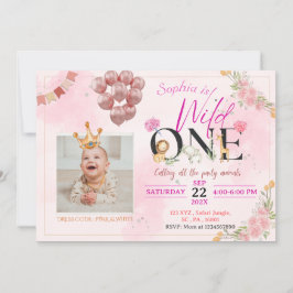 Safari Wild ONE Roze Bloemen Voor Meisje Verjaarda Kaart