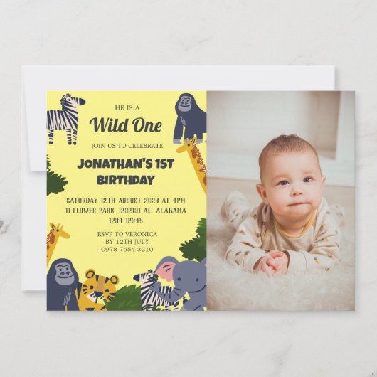 Safari Wild One Simple Cute First Birthday foto Kaart (Voorkant)