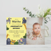 Safari Wild One Simple Cute First Birthday foto Kaart (Staand voorkant)