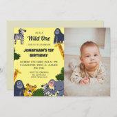 Safari Wild One Simple Cute First Birthday foto Kaart (Voorkant / Achterkant)