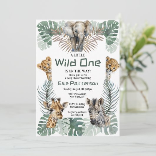 Safari "Wild One" Theme Baby shower Uitnodiging (Staand voorkant)