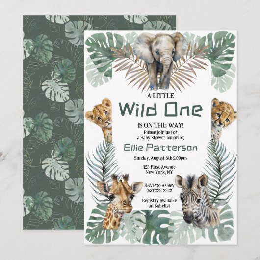 Safari "Wild One" Theme Baby shower Uitnodiging (Voorkant / Achterkant)
