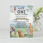Safari Wild One Twins Uitnodiging voor verjaardags (Staand voorkant)