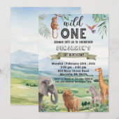 Safari Wild One Twins Uitnodiging voor verjaardags (Voorkant / Achterkant)