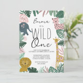 Safari Wild One Uitnodiging, Oerwoud Eerste Verjaa Kaart (Staand voorkant)