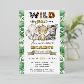 Safari Wild One Verjaardagsfeest Real Gouden Folie Folie Uitnodiging (Staand Voorkant)