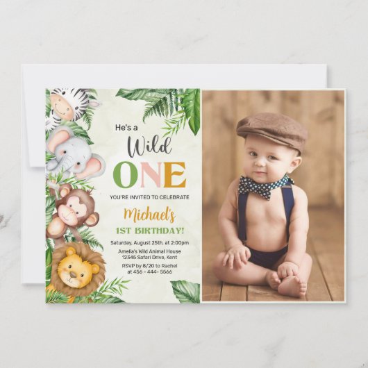 Safari Wild One verjaardagsfoto Kaart (Voorkant)