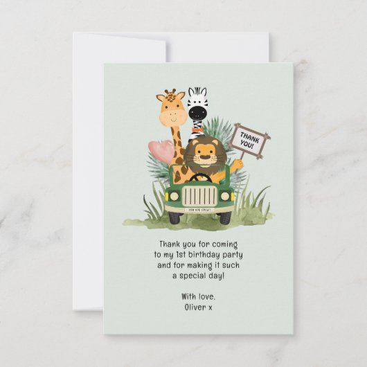 Safari Wild One Verjaardagskaart met dankbetuiging Bedankkaart (Voorkant)