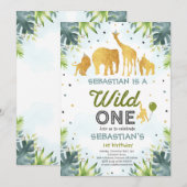 Safari Wild One verjaardagsuitnodiging Wild One Pa Kaart (Voorkant / Achterkant)