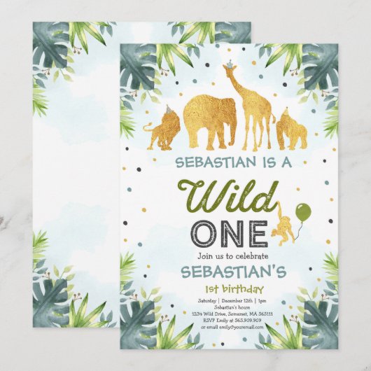 Safari Wild One verjaardagsuitnodiging Wild One Pa Kaart (Voorkant / Achterkant)
