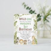 Safari Wild One Watercolor 1e Verjaardag Briefkaart (Staand voorkant)